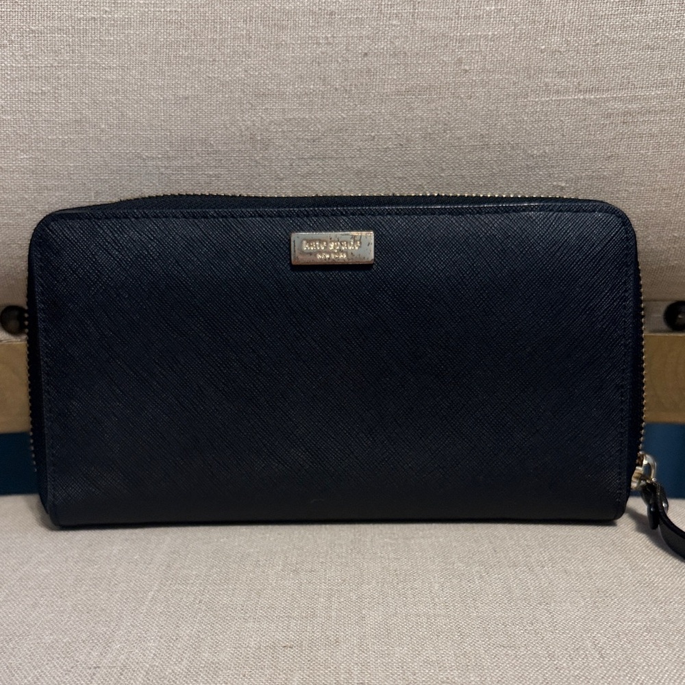 Kate Spade Midnight Black Leather Zip Wallet